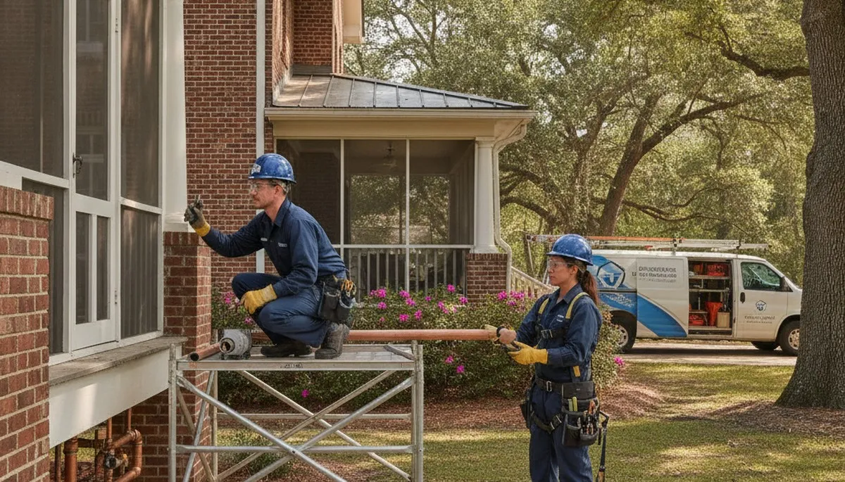 Wilmington, NC plumber repairing a residential plumbing leak for local repair service