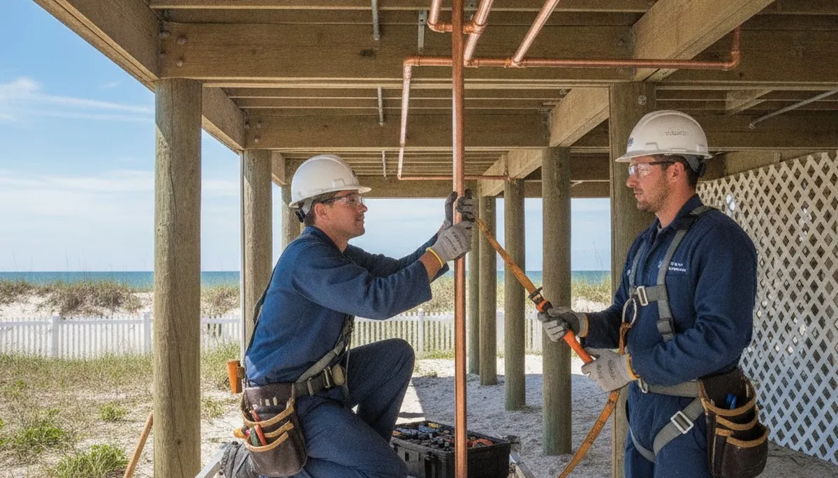 Plumber repairing a pipe in Wilmington, NC for plumbing repair service